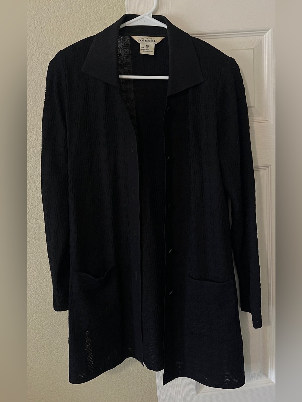 Misook Black Long Textured Knit Blazer